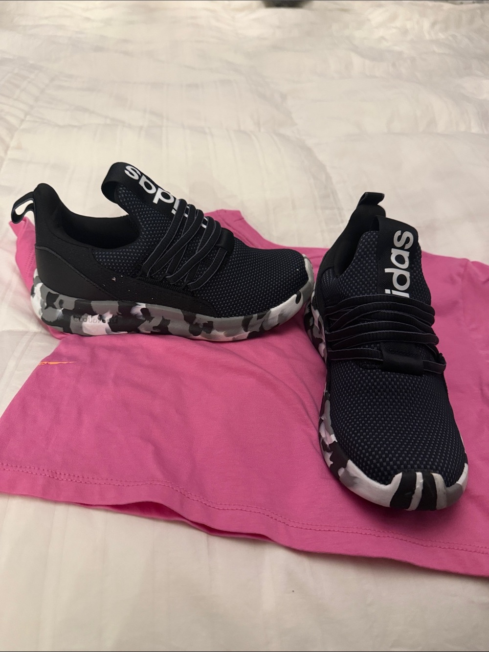 Adidas Kids Black Sneakers with Gray Camouflage Midsole. Size 2